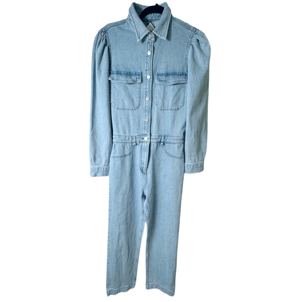 DL1961 NWT $279 Powder Blue FREJA Cotton Denim Straight Leg Jumpsuit XS